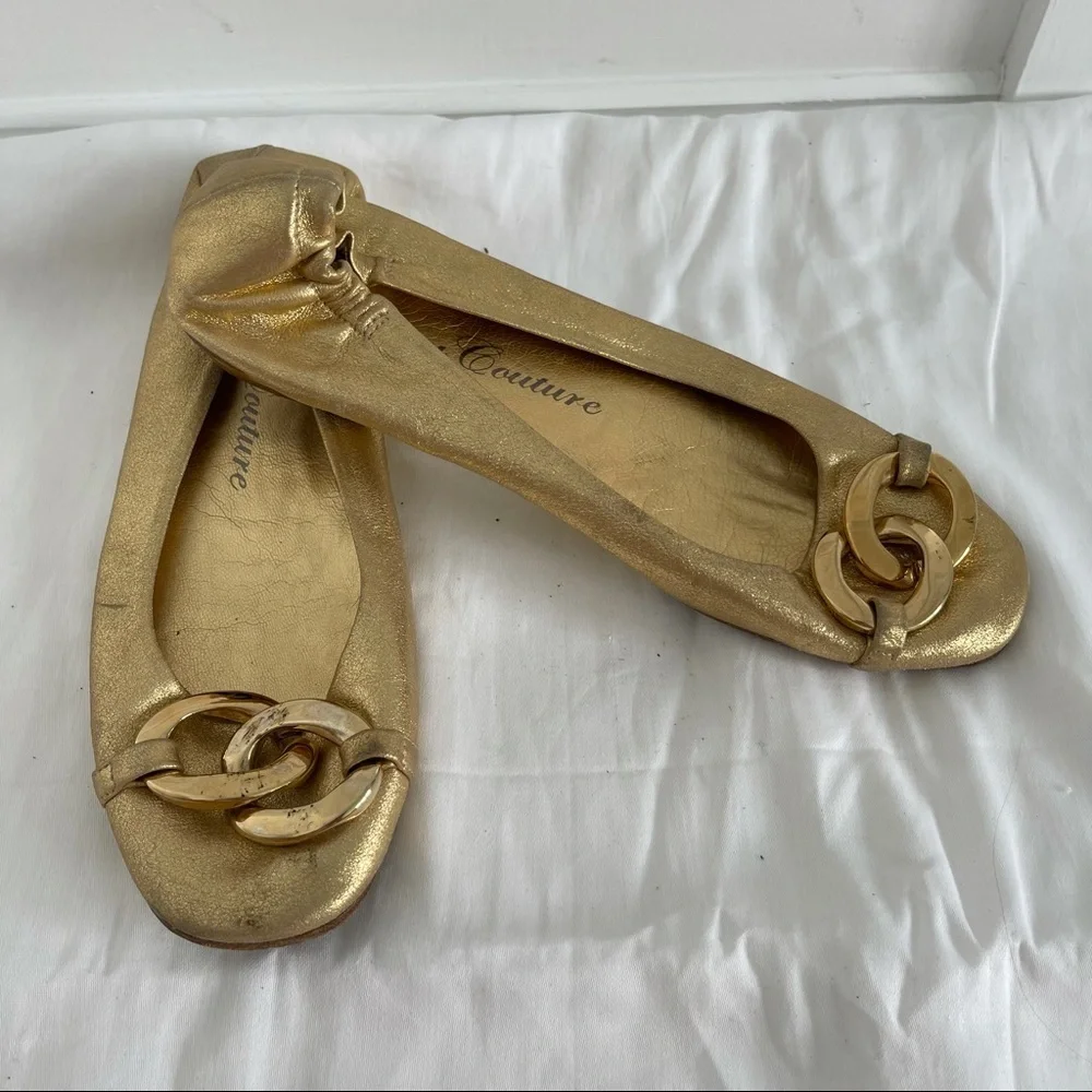 VINTAGE JUICY COUTURE GOLD LEATHER FLATS SIZE 7.5